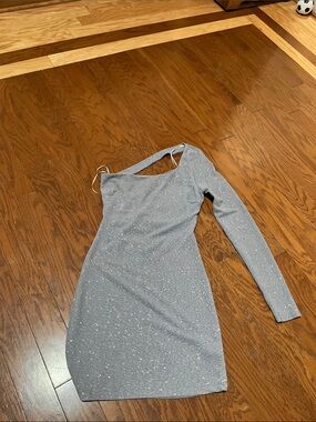 Windsor Glitter One-Shoulder Long Sleeve Silver Dress